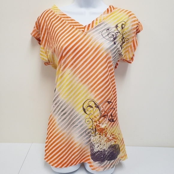 Apple Bottoms Striped Vneck Semi Sheer Womens Size Medium - Picture 1 of 6